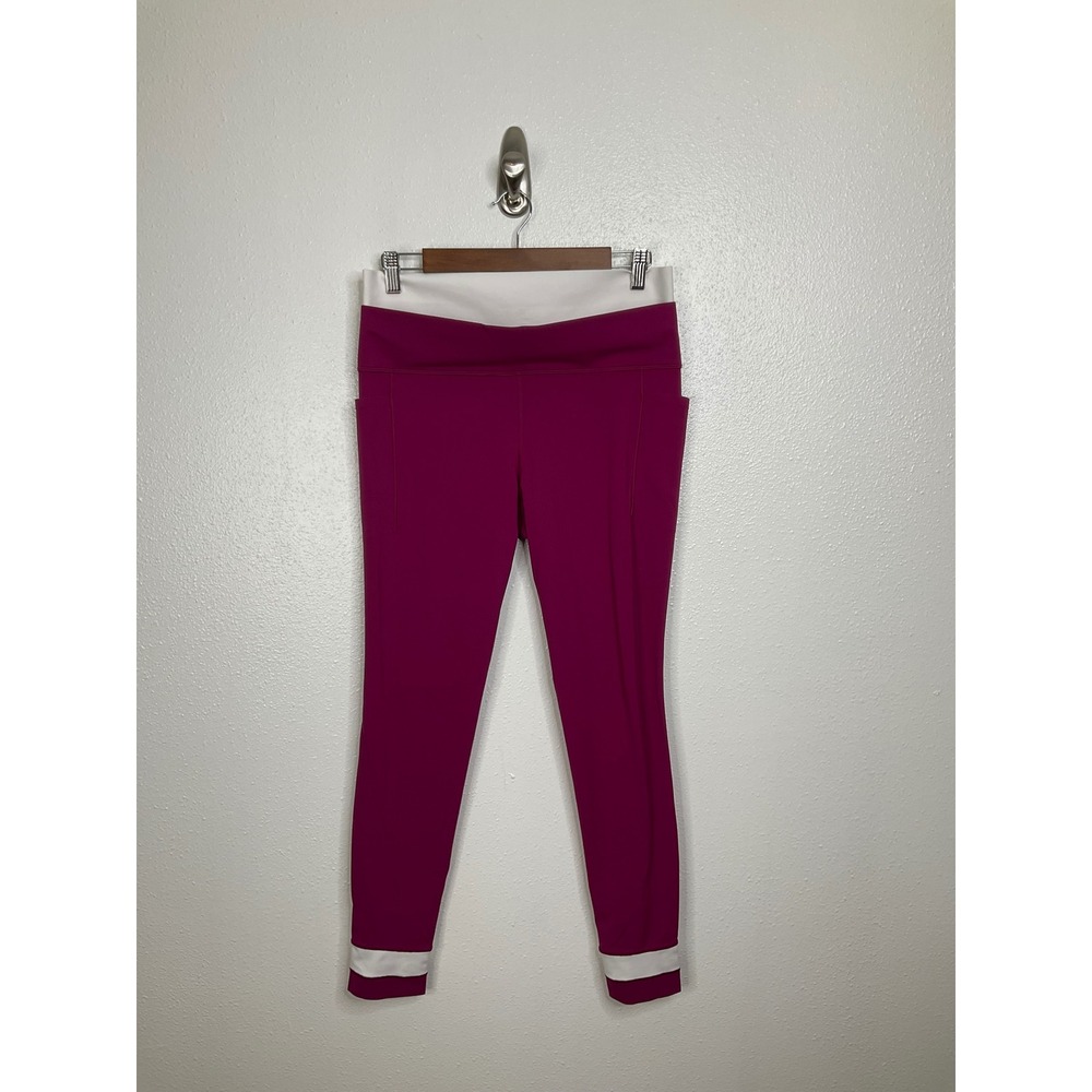 Athleta Salutation Stash‎ Double Up Tight Magenta Pink White Tall Large L/T
